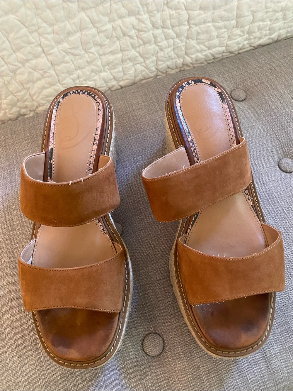 Sam Edelman Women’s Suede Double-Strap Slide Sandals in Tan